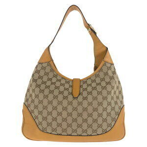 Gucci yellow GG Line Hobo shoulder Jackie bag Sherry Tan canvas leather Beige